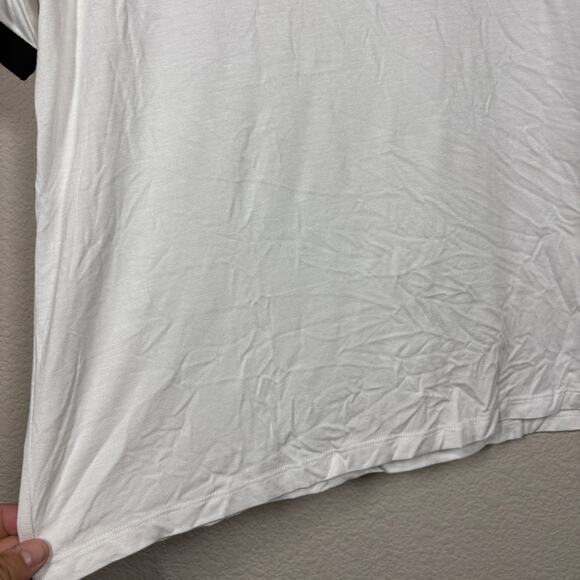 Les Femmes Velours Large Crew Neck Ringer Tee Top White Lenzing Modal Stretch - Picture 4 of 8